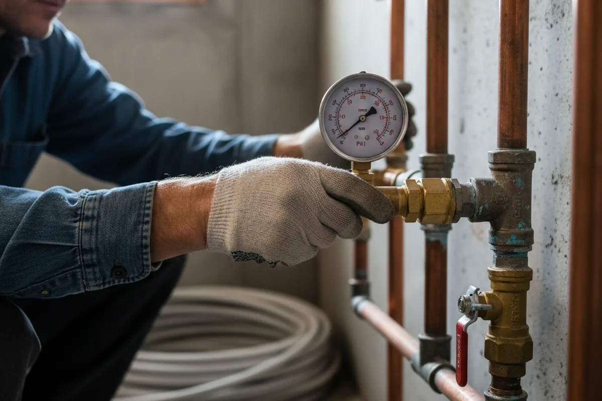 Pressure testing a repaired line during Water Line Repair in Block Island